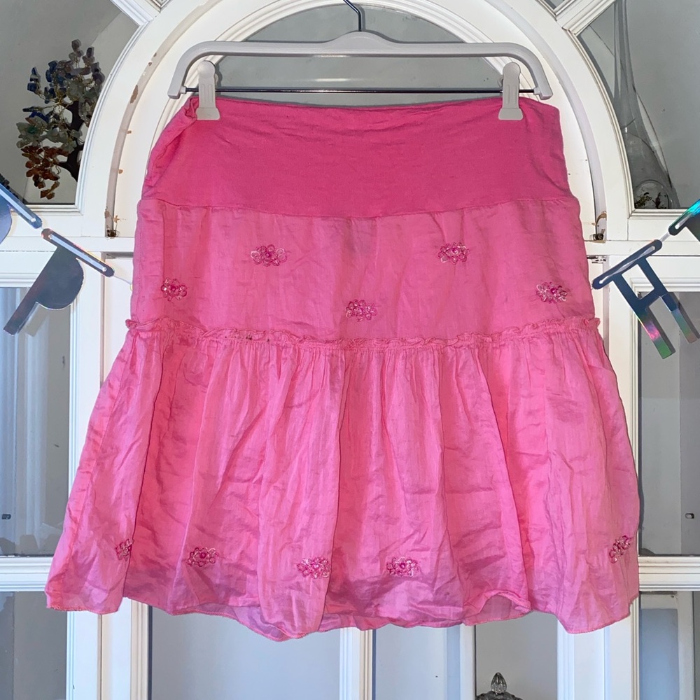 Pink Cotton Beaded Women's Skirt